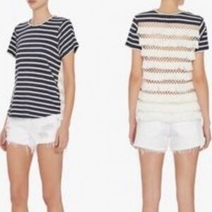 SEA New York fringe back striped short sleeve tee Sz S Navy Off White Co…